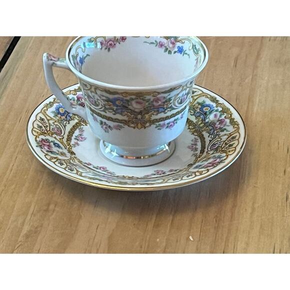 Syracuse China Old Ivory Footed Cup Saucer Rose Marie Floral Scrolls Gold Trim - Picture 3 of 8